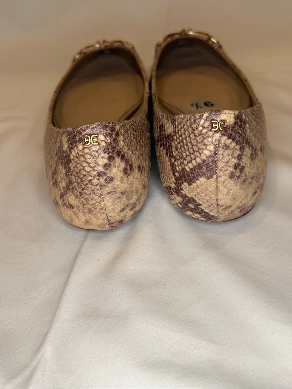Sam Edelman Nori Leather Snake Print Flat Gold Bit Old Money Size 9.5 NWOB